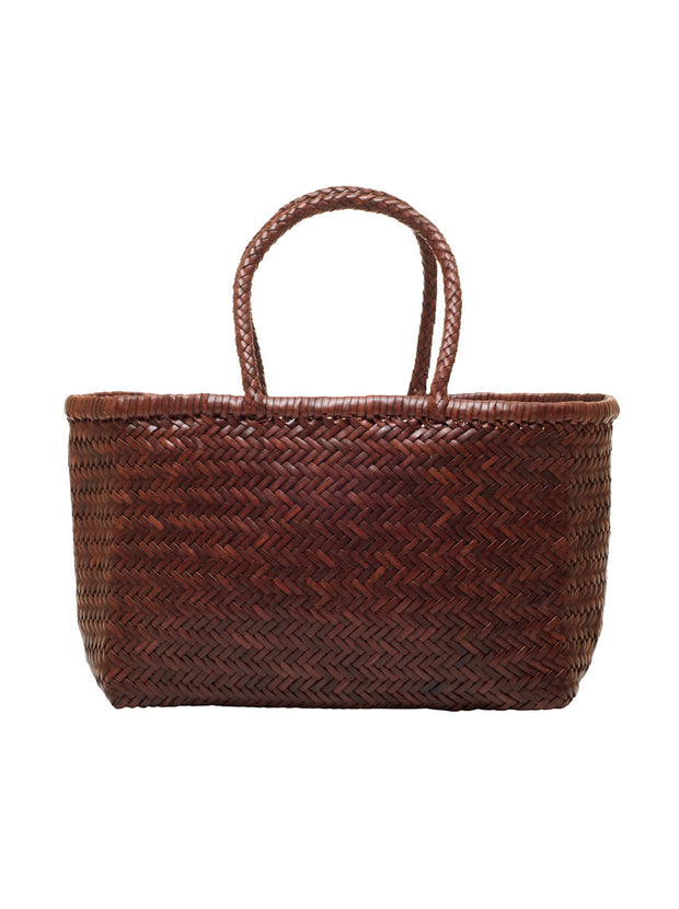 Bamboo Large Triple Jump Woven Leather Tote - Bruciato