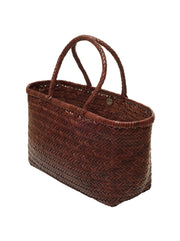 Bamboo Large Triple Jump Woven Leather Tote - Bruciato