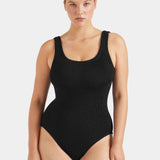 Coverage Square Neck Crinkle Swimsuit - Black