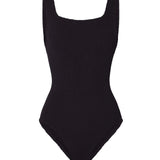 Coverage Square Neck Crinkle Swimsuit - Black