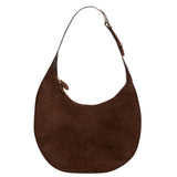 Moon Hobo Suede Leather Bag - Dark Brown
