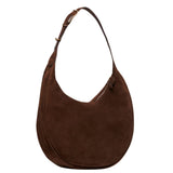 Moon Hobo Suede Leather Bag - Dark Brown