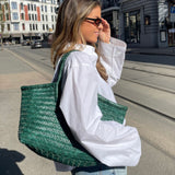 Nantucket Large Woven Leather Tote - Forest Green