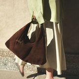 Pillow Hobo Suede Leather Bag - Dark Brown