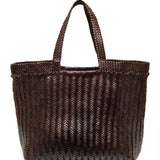 Oversize Triple Jump Weave Maxi Leather Shopper - Dark Brown