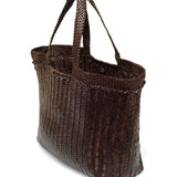 Oversize Triple Jump Weave Maxi Leather Shopper - Dark Brown