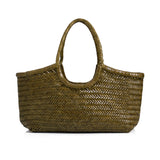 Nantucket Large Woven Leather Tote - Khaki