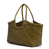 Nantucket Large Woven Leather Tote - Khaki
