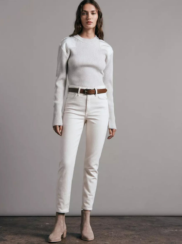 Nina High-Rise Ankle Straight Leg Jean - Ecru