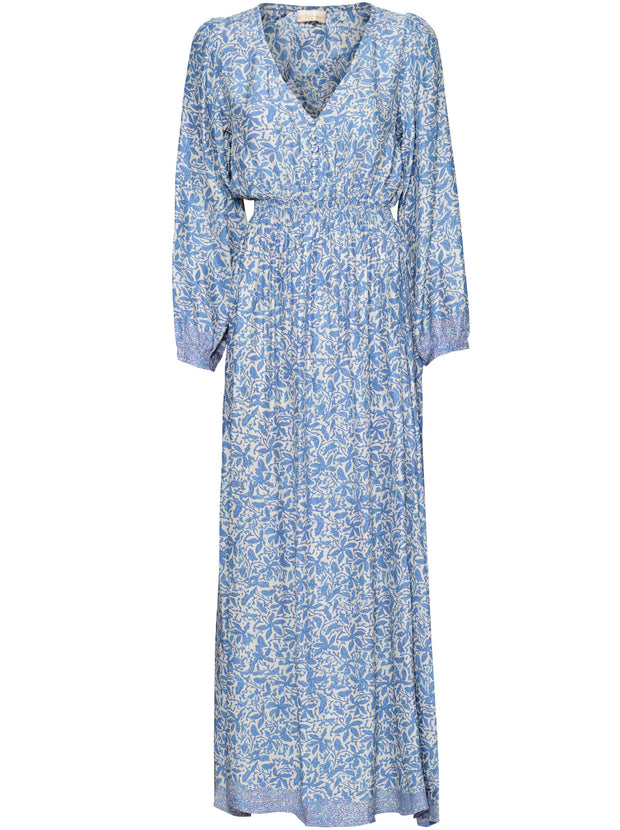 April Maxi-Length Silk Dress - Gloriosa Print Cornflower