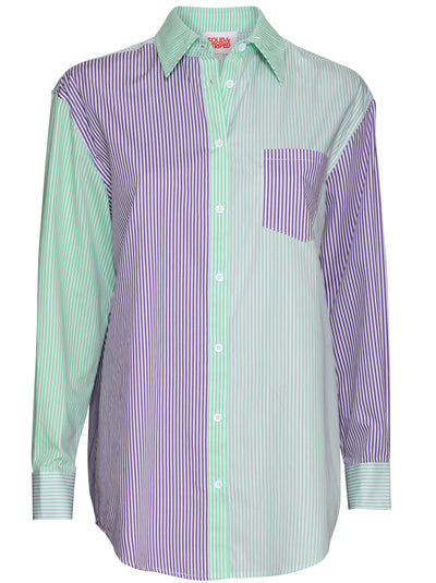 Oxford Tunic-Linen Stripe Shirt - Mint/Seafoam/Amethyst