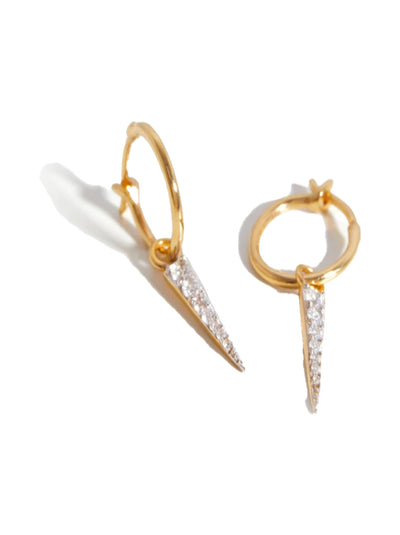 Mini Pave Spike Charm Hoop Earrings - Gold