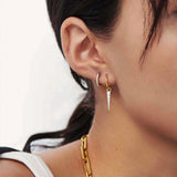 Mini Pave Spike Charm Hoop Earrings - Gold