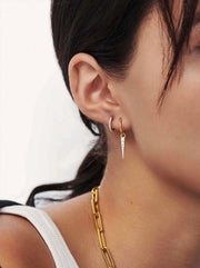 Mini Pave Spike Charm Hoop Earrings - Gold