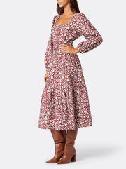 Alesia Maxi Cotton Dress - Russet Brown / Multi