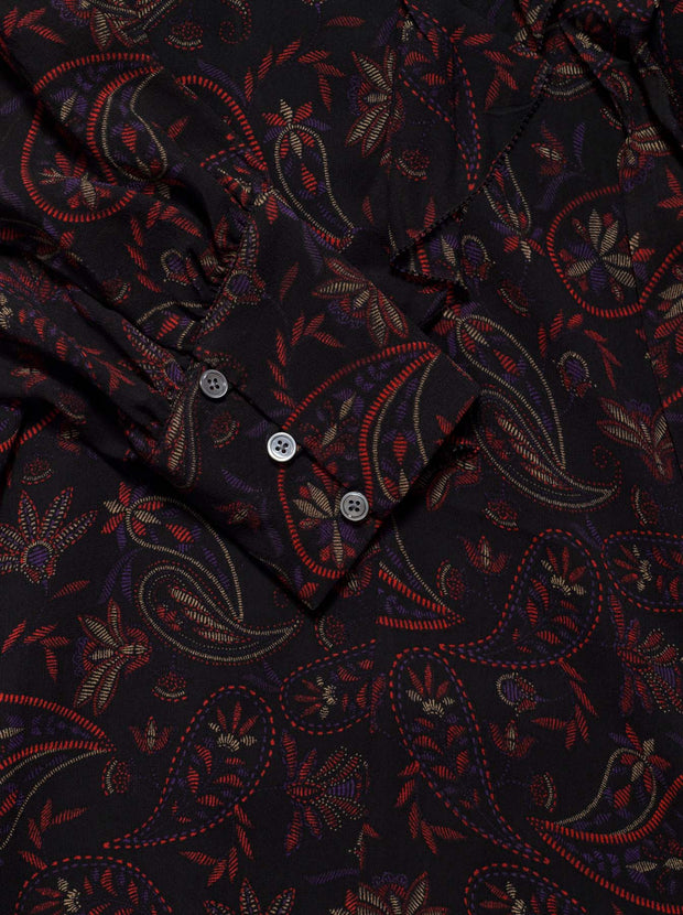 Roussel Midi Silk Dress - Caviar / Multi