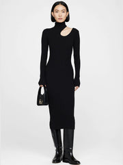 Victoria Turtleneck Midi Dress - Black
