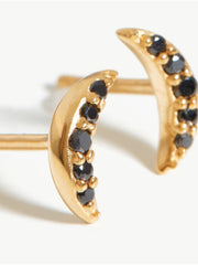 Celestial Pave Moon Black Stud Earrings - Gold