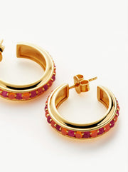 Hot Rox Earring Pink Gemstone Medium Hoop - Gold / Pink Quartz / Peach Chalcedony