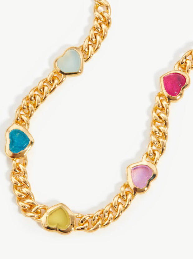 Jelly Heart Bracelet Multi Gemstone Charm  - Gold / Multi