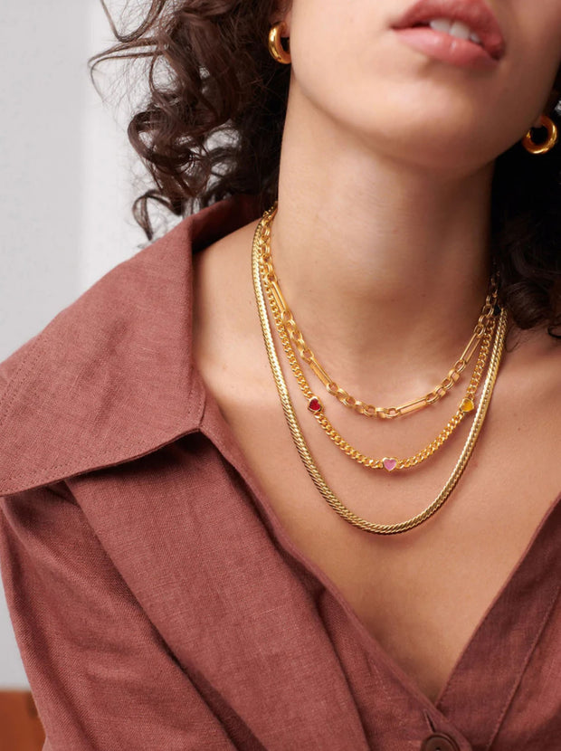 Jelly Heart Necklace Multi Gemstone Charm  - Gold / Multi