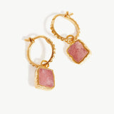 Mini Pyramid Earring Rhodochrosite Charm Hoop  - Gold