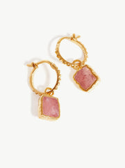 Mini Pyramid Earring Rhodochrosite Charm Hoop  - Gold