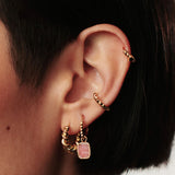Mini Pyramid Earring Rhodochrosite Charm Hoop  - Gold