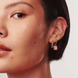 Mini Pyramid Earring Rhodochrosite Charm Hoop  - Gold
