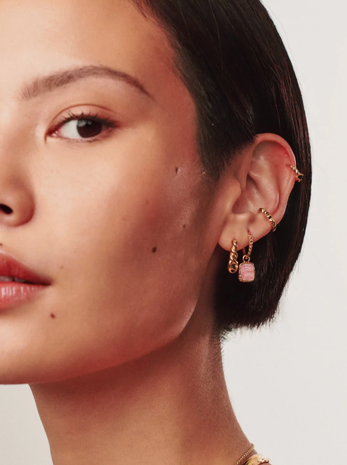 MISSOMA Mini Pyramid Earring Rhodochrosite Charm Hoop Gold