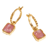 Mini Pyramid Earring Rhodochrosite Charm Hoop  - Gold