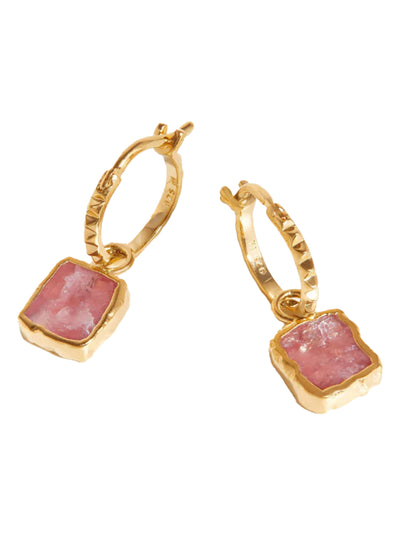 Mini Pyramid Earring Rhodochrosite Charm Hoop  - Gold