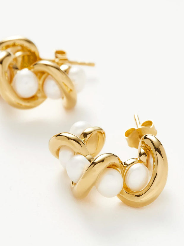 Molten Twisted Mini Double Hoop Earrings - Gold / Pearl