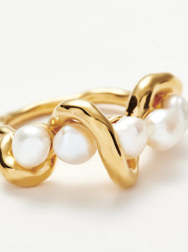 Molten Twisted Ring - Gold / Pearl