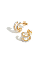 Full Pave Classic Double Huggie Earrings - Gold / Clear Stone